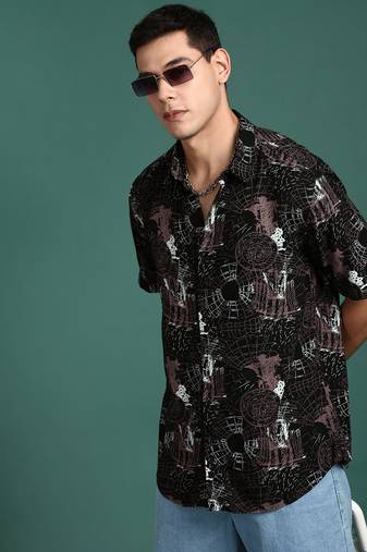 men's graphic black slim fit shirt