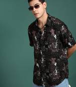 men's graphic black slim fit shirt