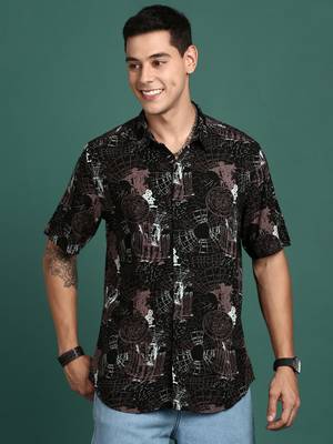 men's graphic black slim fit shirt 2