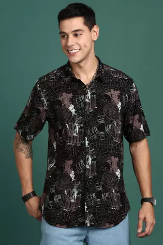 men's graphic black slim fit shirt