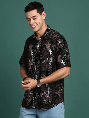 men's graphic black slim fit shirt 3