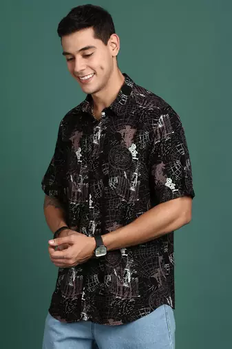 men's graphic black slim fit shirt