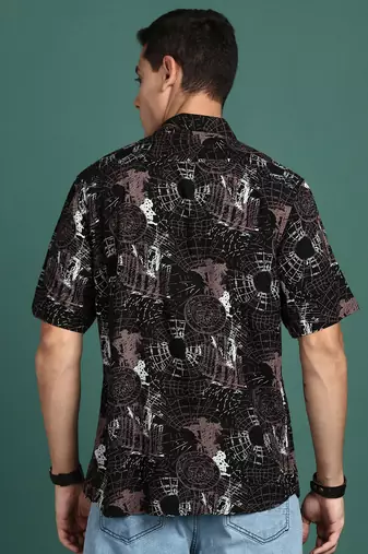men's graphic black slim fit shirt