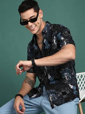 men's graphic black slim fit shirt 1