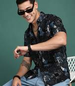 men's graphic black slim fit shirt
