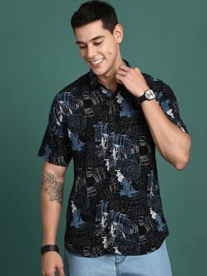 men's graphic black slim fit shirt 2