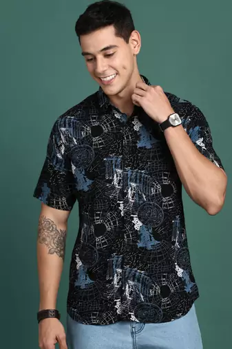 men's graphic black slim fit shirt
