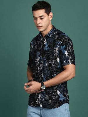 men's graphic black slim fit shirt 3