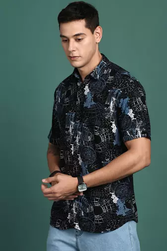 men's graphic black slim fit shirt