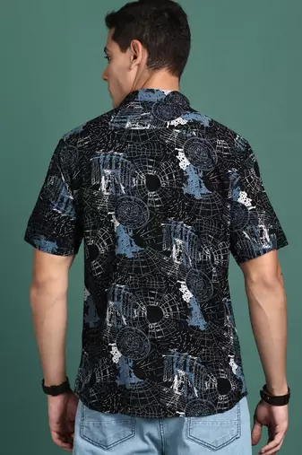 men's graphic black slim fit shirt