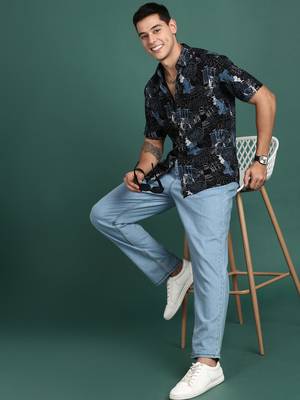 men's graphic black slim fit shirt 5