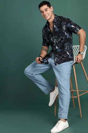 men's graphic black slim fit shirt