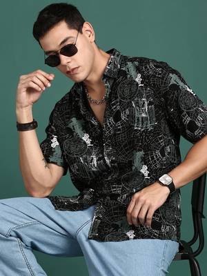 men's graphic black slim fit shirt 1