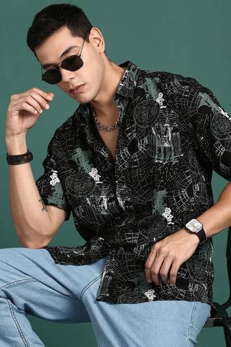 men's graphic black slim fit shirt