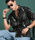 men's graphic black slim fit shirt