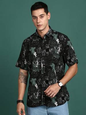 men's graphic black slim fit shirt 2