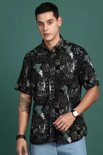 men's graphic black slim fit shirt