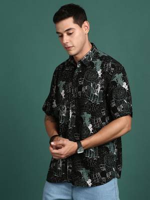 men's graphic black slim fit shirt 3