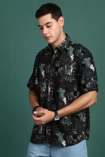 men's graphic black slim fit shirt