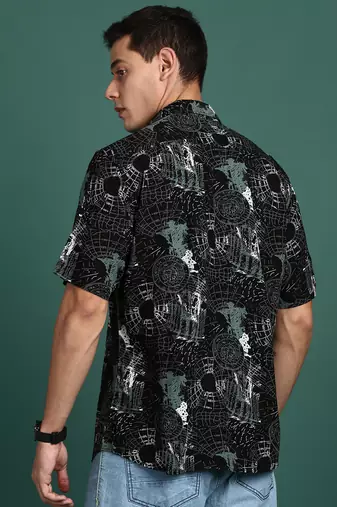 men's graphic black slim fit shirt