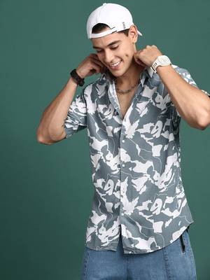 men's abstract grey slim fit shirt 1