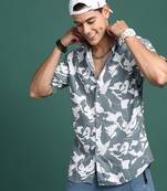 men's abstract grey slim fit shirt