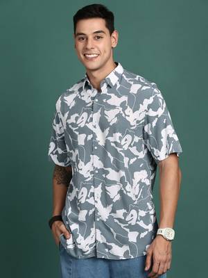 men's abstract grey slim fit shirt 2