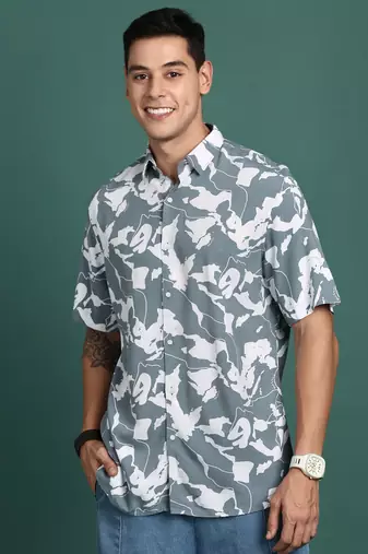 men's abstract grey slim fit shirt