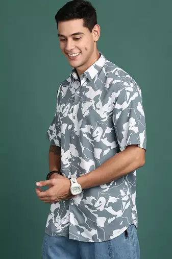 men's abstract grey slim fit shirt