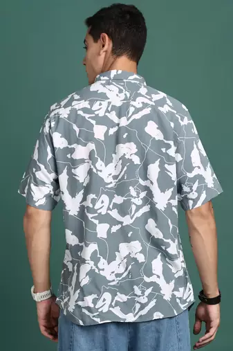 men's abstract grey slim fit shirt
