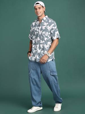 men's abstract grey slim fit shirt 5