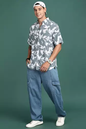 men's abstract grey slim fit shirt