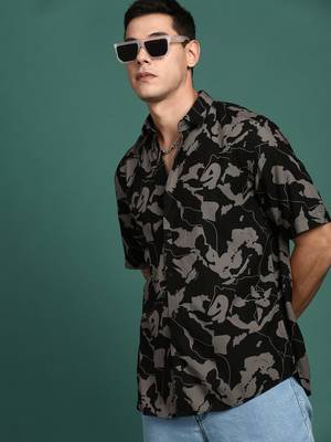 men's abstract black slim fit shirt 1