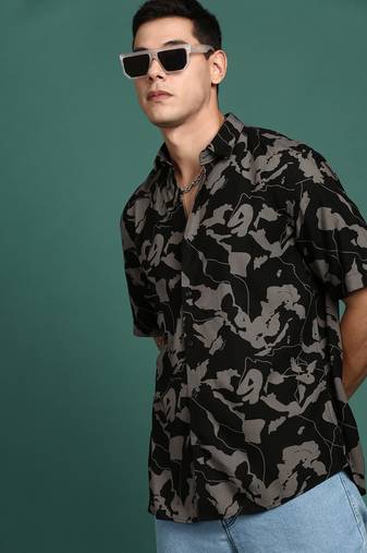 men's abstract black slim fit shirt