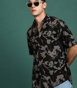 men's abstract black slim fit shirt