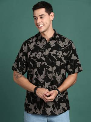 men's abstract black slim fit shirt 2