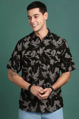 men's abstract black slim fit shirt