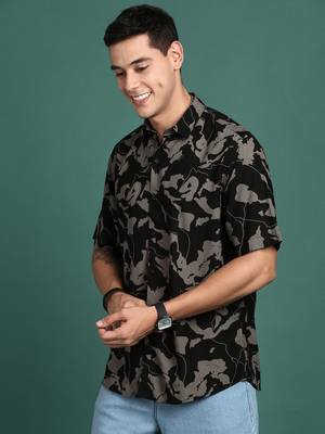 men's abstract black slim fit shirt 3