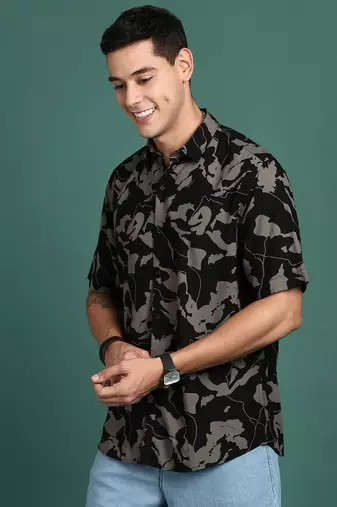 men's abstract black slim fit shirt