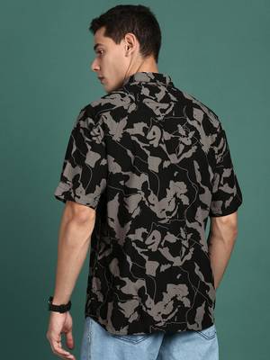 men's abstract black slim fit shirt 4