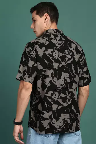 men's abstract black slim fit shirt