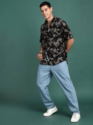 men's abstract black slim fit shirt 5