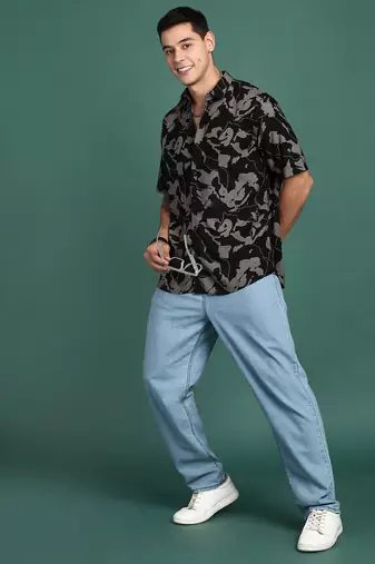 men's abstract black slim fit shirt