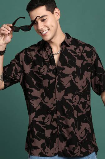 men's abstract black slim fit shirt