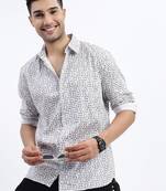 men's white geometric slim fit shirt