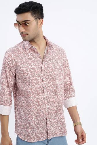 men's brown micro ditsy slim fit shirt