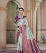 light blue art Kanchivaram Silk Zari Weaving Saree With Blouse