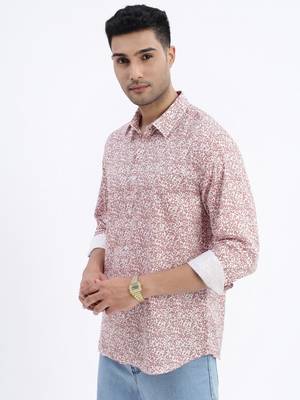 men's brown micro ditsy slim fit shirt 3