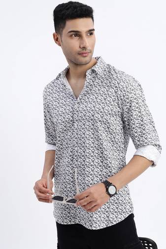 men's white micro ditsy slim fit shirt