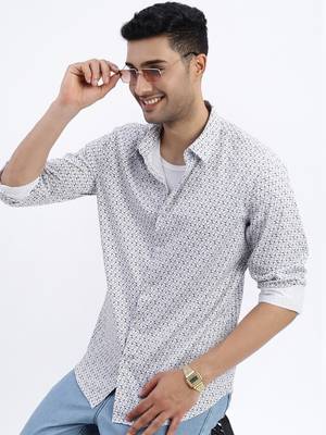 men's white geometric slim fit shirt 1